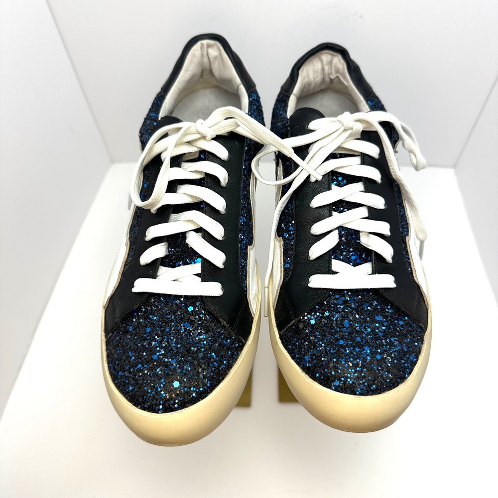 Bibi Lou Blue Glitter Flame Leather Low Top Sneakers Womens Black White